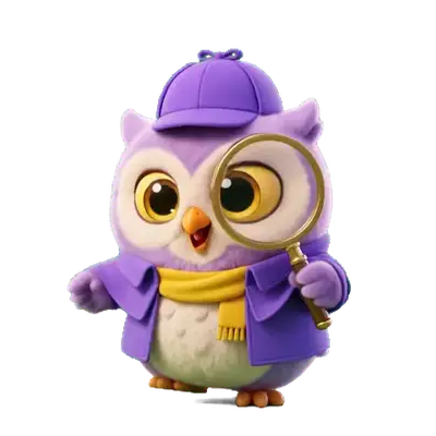 The owl detective searching with its magnifying glass.